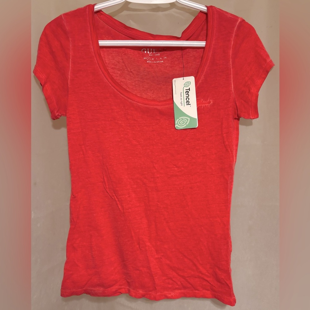 Guess-Women's Red Scoop Neck T-Shirt